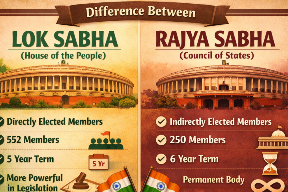 Difference Between Lok Sabha and Rajya Sabha